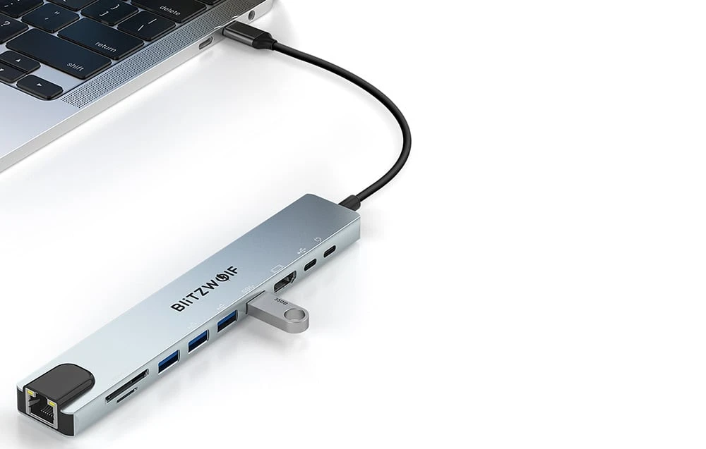 Prijungimo stotis Blitzwolf BW-TH5 10in1 USB-C (sidabrinė) aprašymas - Prekės nuotrauka Prijungimo stotis Blitzwolf BW-TH5 10in1 USB-C (sidabrinė) aprašymas - Prekės nuotrauka