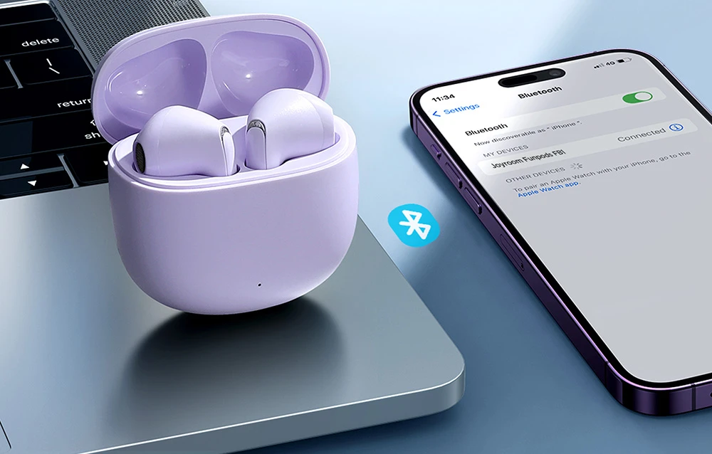 Belaidės ausinės Joyroom TWS JR-FB1 violetinės aprašymas - Prekės nuotrauka Belaidės ausinės Joyroom TWS JR-FB1 violetinės aprašymas - Prekės nuotrauka