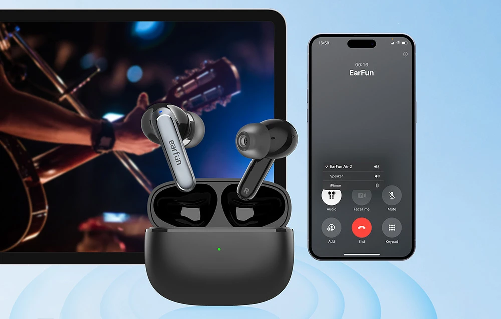 Ausinės TWS EarFun Air2 - juodos aprašymas - Prekės nuotrauka Ausinės TWS EarFun Air2 - juodos aprašymas - Prekės nuotrauka