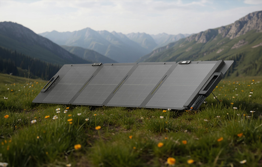 Sulankstomas saulės energijos modulis - EcoFlow 110W Bifacial Saulės Plokštė Su Reguliuojamu Stovu - Juoda aprašymas - Prekės nuotrauka