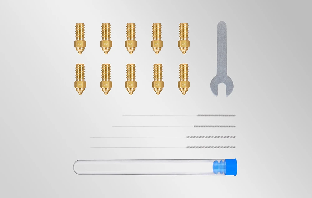 ELEGOO Neptune 4/4 Pro žalvarinių antgalių rinkinys (0.2 mm x2, 0.4 mm x4, 0.6 mm x2, 0.8 mm x2) aprašymas - Prekės nuotrauka ELEGOO Neptune 4/4 Pro žalvarinių antgalių rinkinys (0.2 mm x2, 0.4 mm x4, 0.6 mm x2, 0.8 mm x2) aprašymas - Prekės nuotrauka