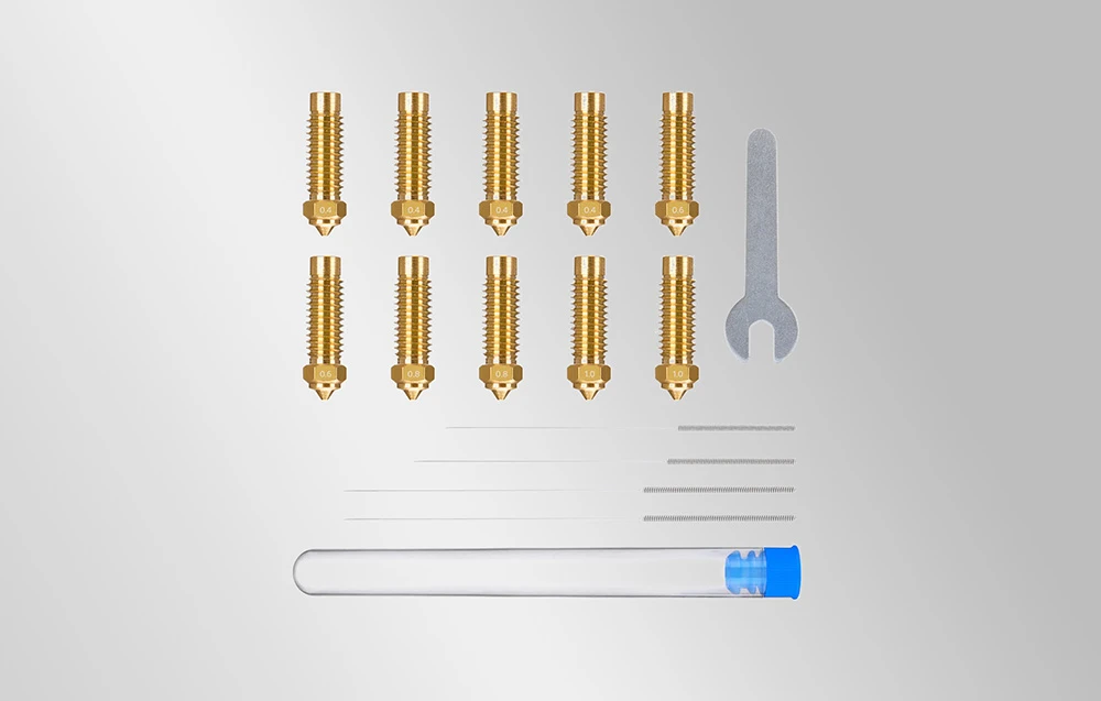 ELEGOO Neptune 4 Plus / 4 Max žalvarinių antgalių rinkinys (0.4 mm x4, 0.6 mm x2, 0.8 mm x2, 1.0 mm x2) aprašymas - Prekės nuotrauka