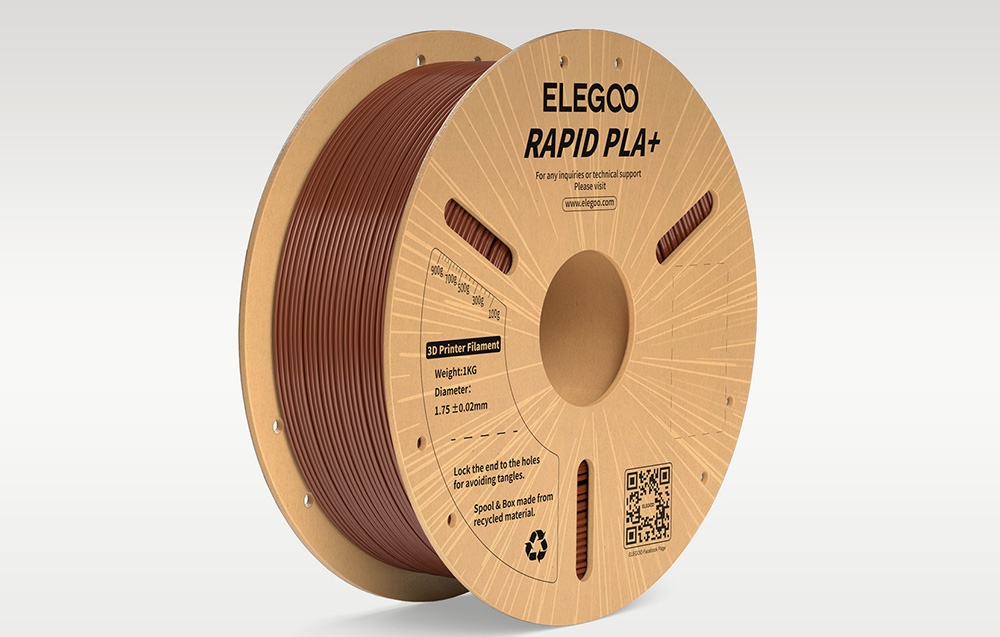 ELEGOO Rapid PLA+ filamentas (rudas) aprašymas - Prekės nuotrauka ELEGOO Rapid PLA+ filamentas (rudas) aprašymas - Prekės nuotrauka