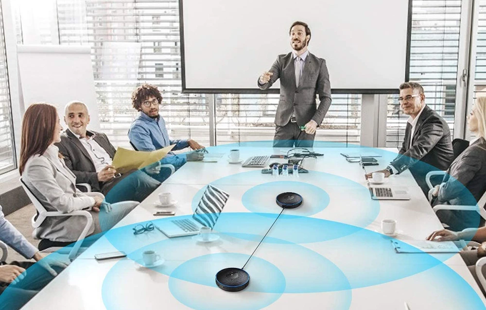 Konferencijų garsiakalbis - Emeet OfficeCore M220 belaidis garsiakalbis (4 mikrofonai, USB-C, Bluetooth, AUX, grandinė, juodas) aprašymas - Prekės nuotrauka