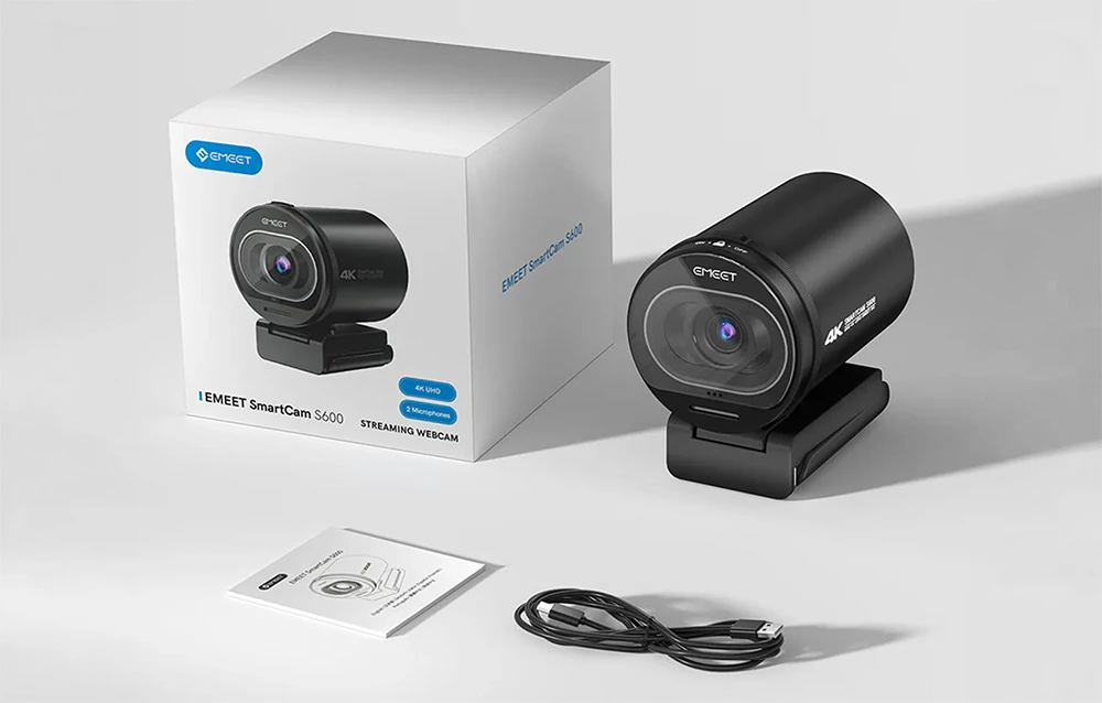 Kameros - EMEET SmartCam S600 4K Ultra HD, autofokusas, dvigubi mikrofonai, juoda aprašymas - Prekės nuotrauka