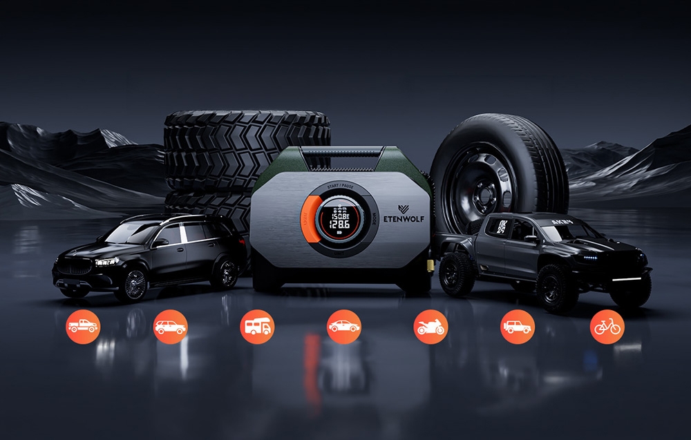 Etenwolf S7 Car Air Compressor, 11.03 bar, 38,400 mAh aprašymas - Prekės nuotrauka