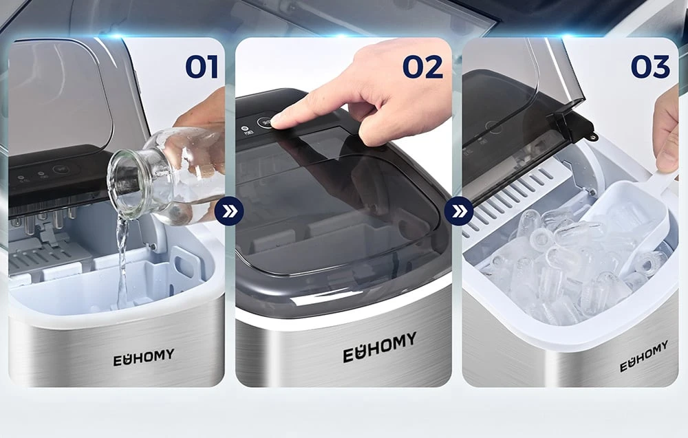 Sulčiaspaudė Euhomy IM001 ice cube maker, 1.2 l, 12 kg (sidabrinis) aprašymas - Prekės nuotrauka