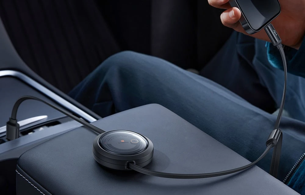 Greito įkrovimo laidas 3in1 Baseus Free2Draw, USB į mikro USB+USB-C+Lightning, 3.5A, 1.1m (juodas) aprašymas - Prekės nuotrauka