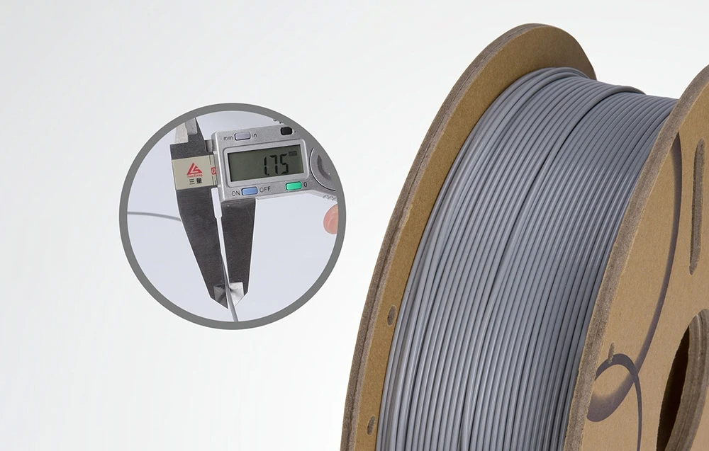 Elegoo PLA 1.75 mm 1 kg pilkas plastikas 3D spausdinimui aprašymas - Prekės nuotrauka