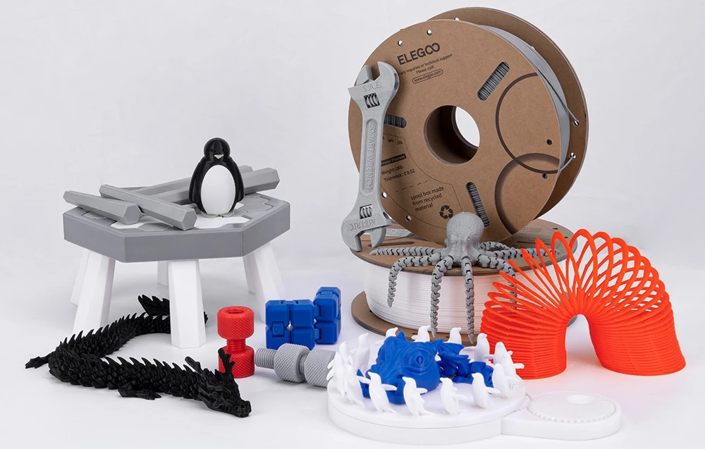 Elegoo PLA 1.75 mm 1 kg pilkas plastikas 3D spausdinimui aprašymas - Prekės nuotrauka