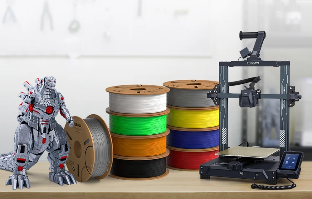 Elegoo PLA 1.75 mm 1 kg pilkas plastikas 3D spausdinimui aprašymas - Prekės nuotrauka