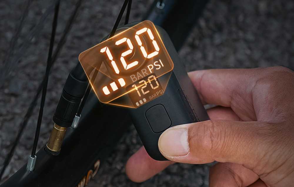 Nešiojama Dviračio Siurblys - Flextail Tiny Bike Pump Pro 120 PSI, Integruota Baterija, LED Ekranas, Pilka aprašymas - Prekės nuotrauka