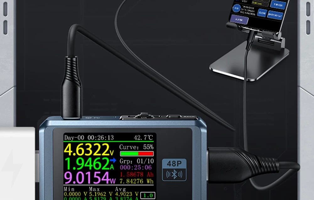 FNIRSI FNB48P BT USB port tester with Bluetooth aprašymas - Prekės nuotrauka