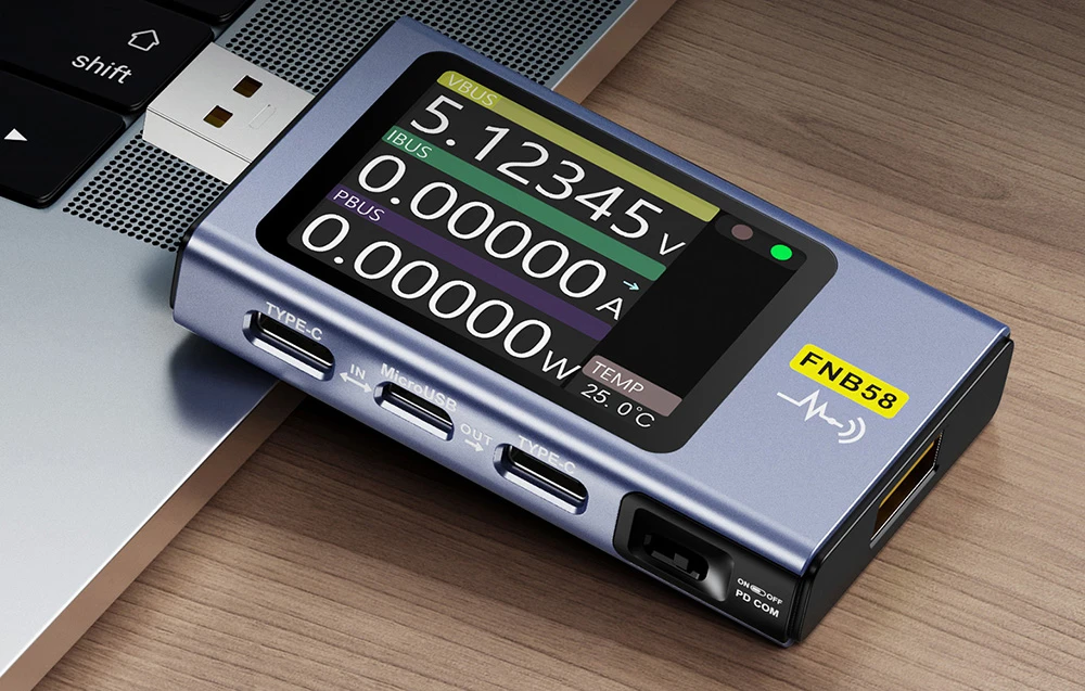 FNIRSI FNB58 BT USB port tester with Bluetooth aprašymas - Prekės nuotrauka