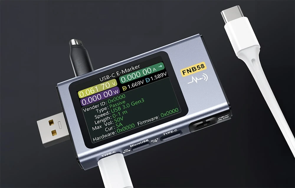 FNIRSI FNB58 BT USB port tester with Bluetooth aprašymas - Prekės nuotrauka