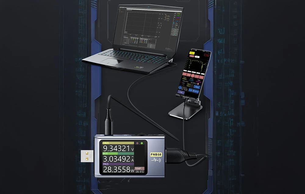 FNIRSI FNB58 USB Port Tester, juodos spalvos aprašymas - Prekės nuotrauka