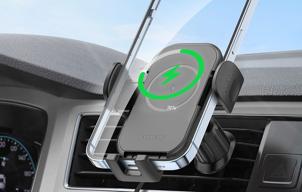 Foneng CP101 automobilio grotelių laikiklis su 15 W belaidžiu įkrovikliu (juodas) aprašymas - Prekės nuotrauka Foneng CP101 automobilio grotelių laikiklis su 15 W belaidžiu įkrovikliu (juodas) aprašymas - Prekės nuotrauka