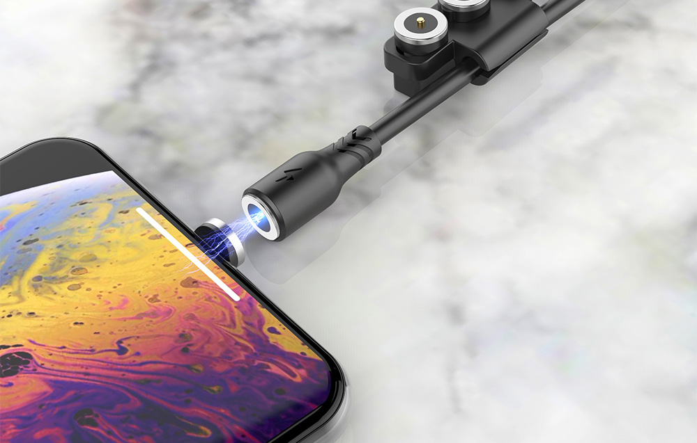 Foneng X62 Magnetic 3in1 USB į USB-C / Lightning / Micro USB kabelis, 2.4A, 1m (juodas) aprašymas - Prekės nuotrauka