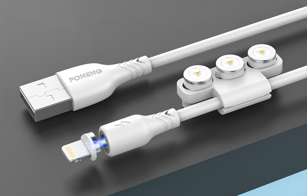 Foneng X62 Magnetic 3in1 USB į USB-C / Lightning / Micro USB kabelis, 2.4A, 1m (baltas) aprašymas - Prekės nuotrauka Foneng X62 Magnetic 3in1 USB į USB-C / Lightning / Micro USB kabelis, 2.4A, 1m (baltas) aprašymas - Prekės nuotrauka