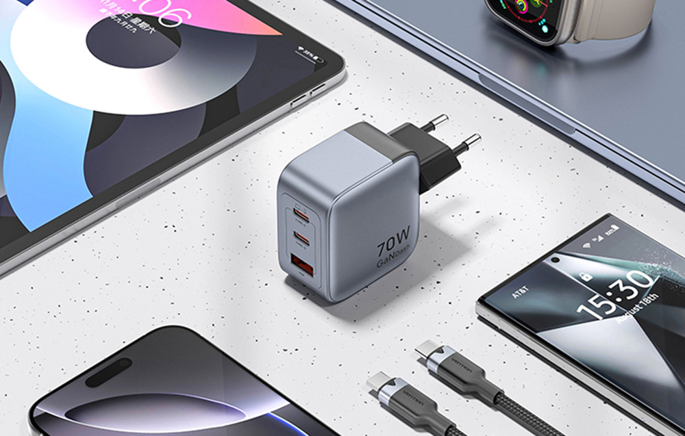 „gan-vention-usb-cca-70w-charger-usb-c-c“ įkroviklis