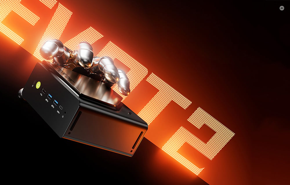 GMKTEC EVO-T2S Mini PC with Intel Panther Lake X7 358H, 64GB, and 1TB aprašymas - Prekės nuotrauka