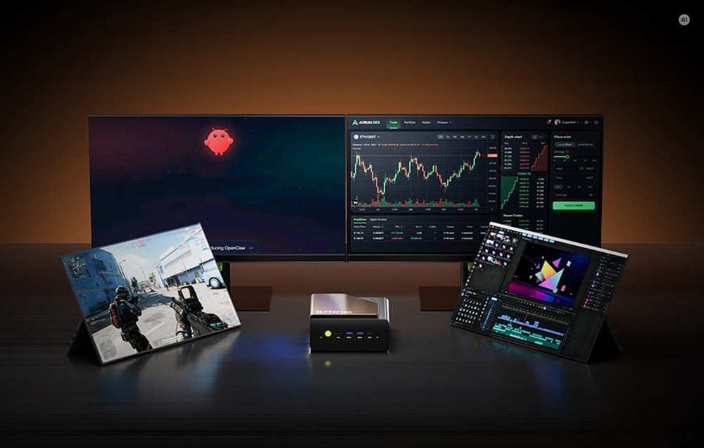 GMKTEC EVO-T2S Mini PC with Intel Panther Lake X7 358H, 64GB, and 1TB aprašymas - Prekės nuotrauka