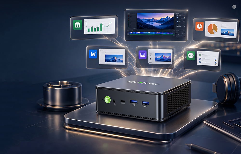 GMKTEC M5S Mini PC with Ryzen 3 5400U, 16GB, and 256GB aprašymas - Prekės nuotrauka