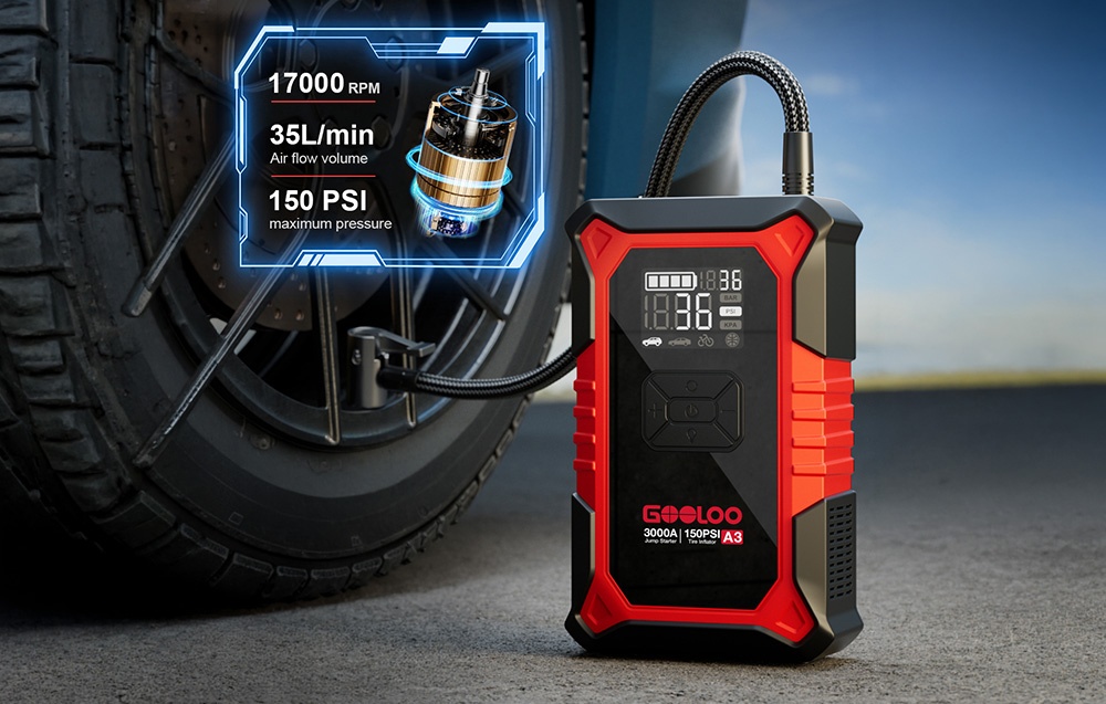 GOOLOO A3 2-in-1 Jump Starter with Compressor aprašymas - Prekės nuotrauka