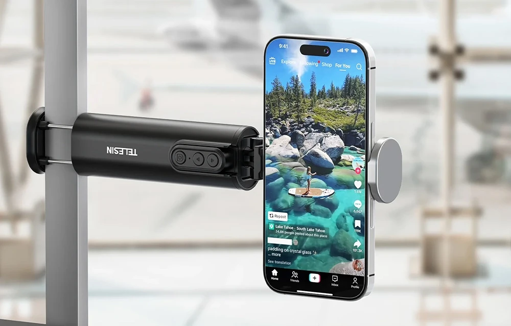 Holder with bluetooth remote Telesin with clamp for phones aprašymas - Prekės nuotrauka