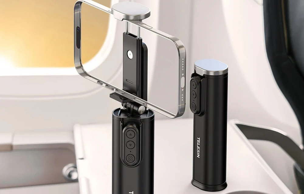 Holder with bluetooth remote Telesin with clamp for phones aprašymas - Prekės nuotrauka