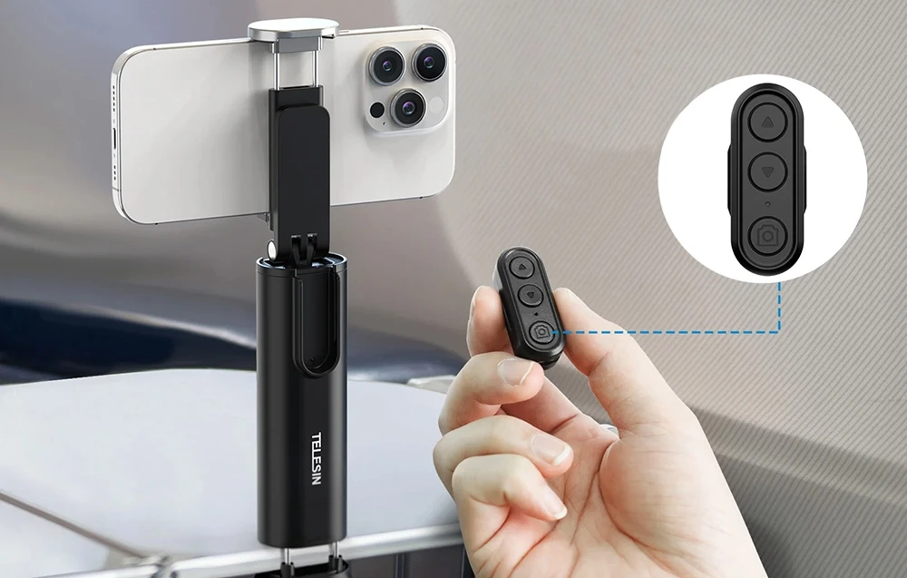 Holder with bluetooth remote Telesin with clamp for phones aprašymas - Prekės nuotrauka