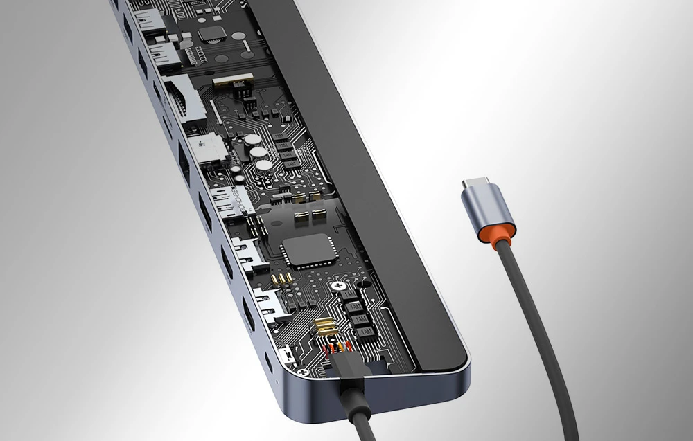 Hub 12w1 Baseus EliteJoy Gen2 serijos USB-C do 2xHDMI+ 3xUSB 3.0+ PD+ DP+ SD/TF+ RJ45+Type-C+ 3.5 mm (tamsiai pilka) aprašymas - Prekės nuotrauka Hub 12w1 Baseus EliteJoy Gen2 serijos USB-C do 2xHDMI+ 3xUSB 3.0+ PD+ DP+ SD/TF+ RJ45+Type-C+ 3.5 mm (tamsiai pilka) aprašymas - Prekės nuotrauka