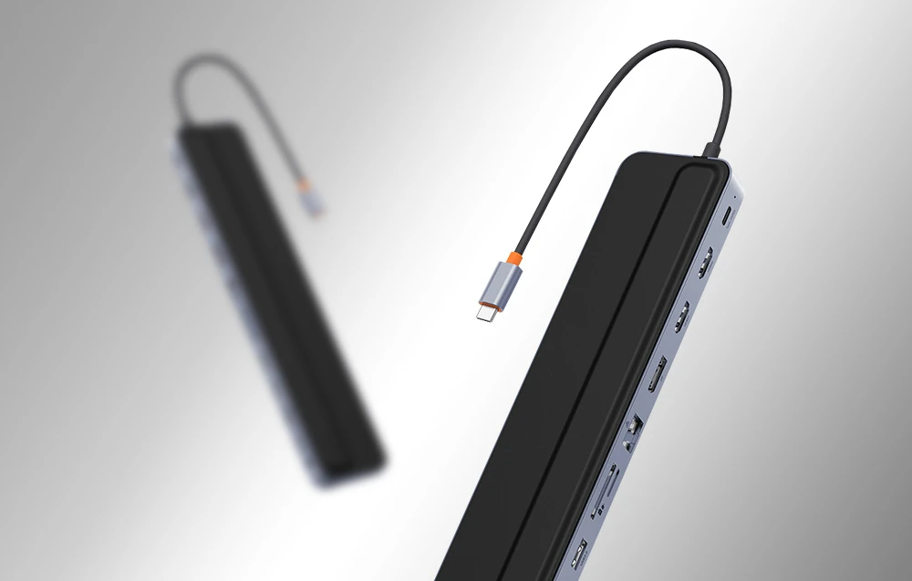 Hub 12w1 Baseus EliteJoy Gen2 serijos USB-C do 2xHDMI+ 3xUSB 3.0+ PD+ DP+ SD/TF+ RJ45+Type-C+ 3.5 mm (tamsiai pilka) aprašymas - Prekės nuotrauka Hub 12w1 Baseus EliteJoy Gen2 serijos USB-C do 2xHDMI+ 3xUSB 3.0+ PD+ DP+ SD/TF+ RJ45+Type-C+ 3.5 mm (tamsiai pilka) aprašymas - Prekės nuotrauka
