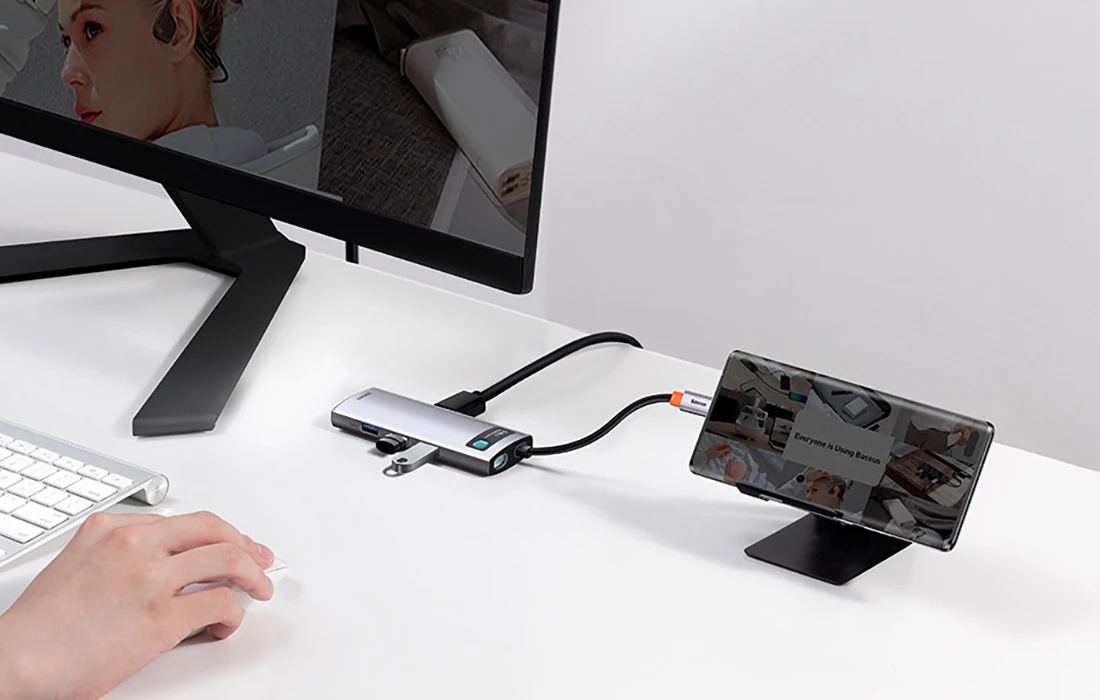 Baseus Metal Gleam serijos 6in1 šakotuvas USB-C - 3x USB 3.0 HDMI USB-C PD Ethernet RJ45 aprašymas - Prekės nuotrauka Baseus Metal Gleam serijos 6in1 šakotuvas USB-C - 3x USB 3.0 HDMI USB-C PD Ethernet RJ45 aprašymas - Prekės nuotrauka