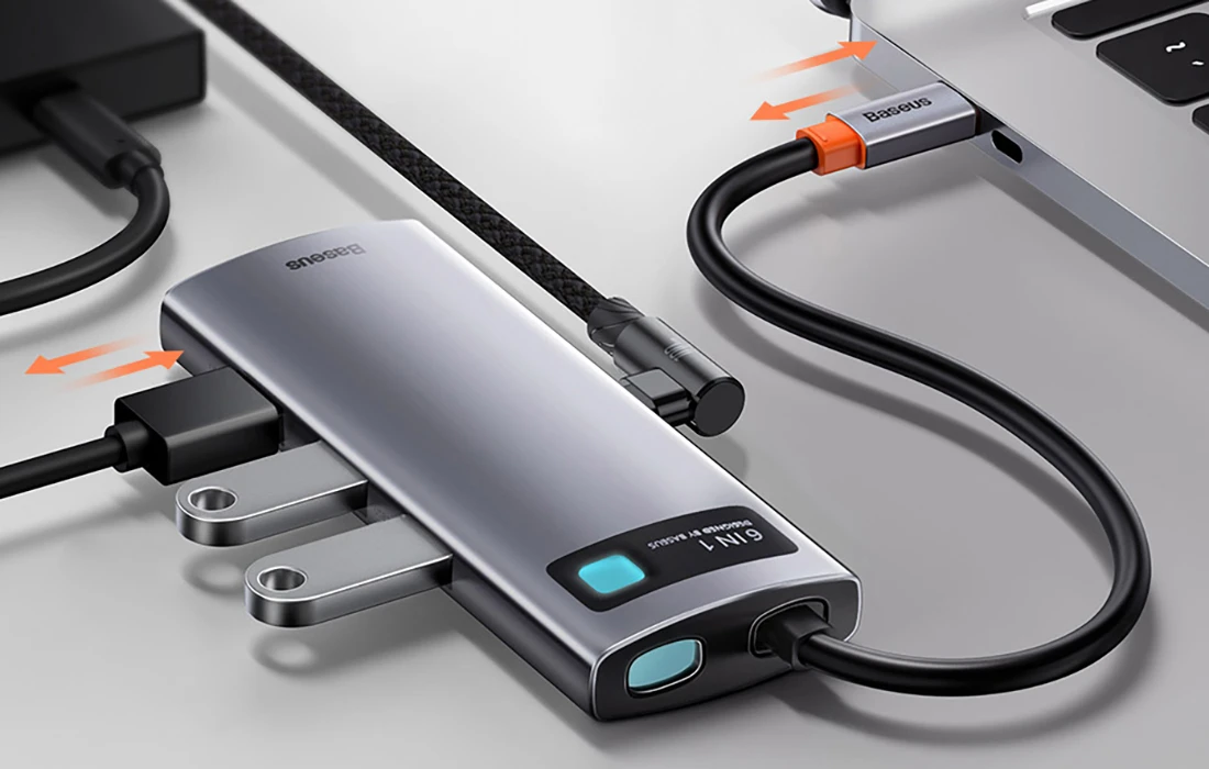 Baseus Metal Gleam serijos 6in1 šakotuvas USB-C - 3x USB 3.0 HDMI USB-C PD Ethernet RJ45 aprašymas - Prekės nuotrauka Baseus Metal Gleam serijos 6in1 šakotuvas USB-C - 3x USB 3.0 HDMI USB-C PD Ethernet RJ45 aprašymas - Prekės nuotrauka