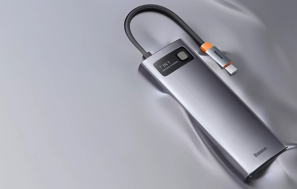 Hub 7in1 Baseus Metal Gleam Series USB-C iki 3x USB 3.0 + HDMI + USB-C PD + VGA + Ethernet RJ45 aprašymas - Prekės nuotrauka