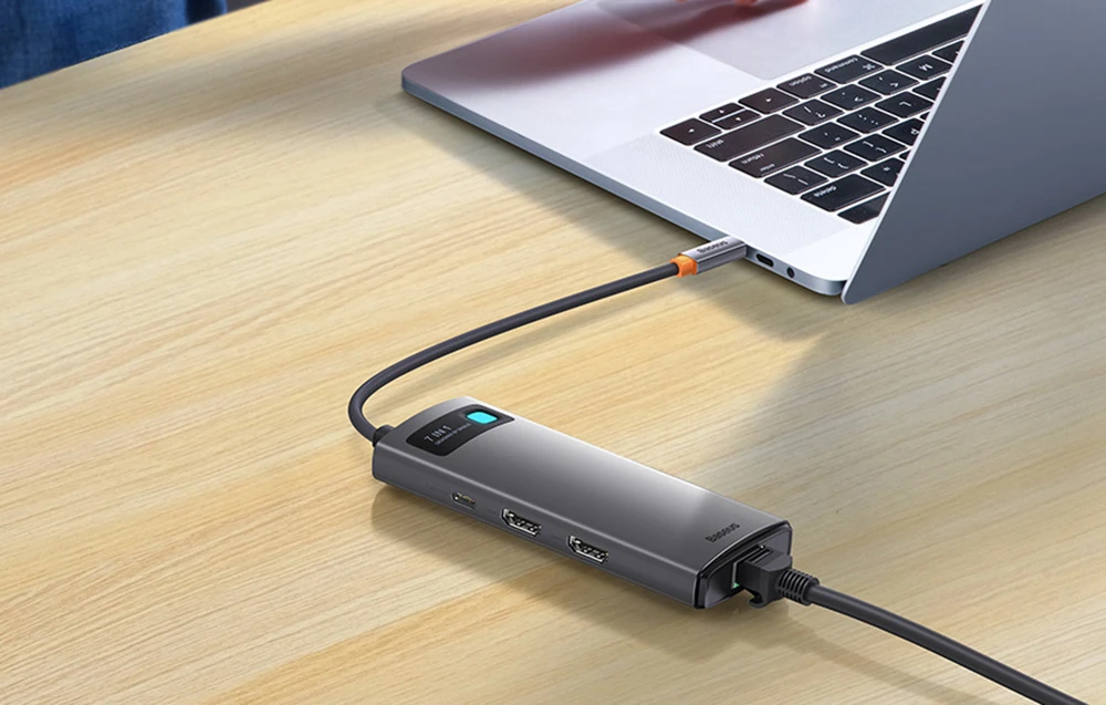 Hub 7in1 Baseus Metal Gleam Series USB-C iki 3x USB 3.0 + HDMI + USB-C PD + VGA + Ethernet RJ45 aprašymas - Prekės nuotrauka