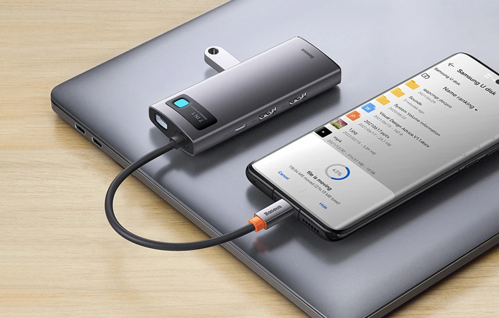 Hub 7in1 Baseus Metal Gleam Series USB-C iki 3x USB 3.0 + HDMI + USB-C PD + VGA + Ethernet RJ45 aprašymas - Prekės nuotrauka