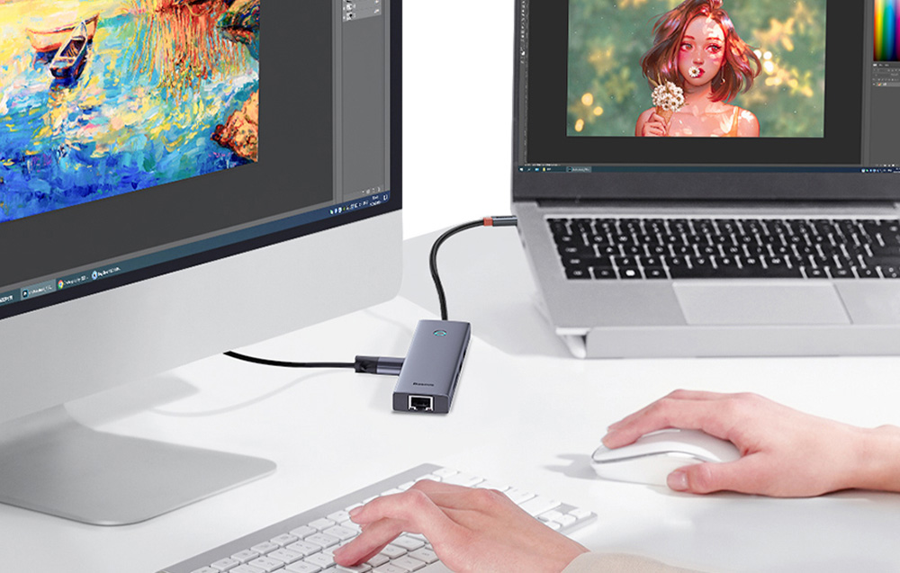 „Baseus UltraJoy“ 7 prievadų šakotuvas 7w1 (USB-C į 1xHDMI4K@30Hz + 2xUSB 3.0 + 1xPD +RJ45 + SD/TF3.0) aprašymas - Prekės nuotrauka