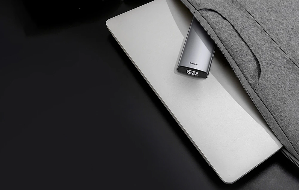 Šakotuvas 9in1 Baseus Metal Gleam Series, USB-C į 3x USB 3.0 + HDMI + USB-C PD + Ethernet RJ45 + Micro SD/SD + VGA aprašymas - Prekės nuotrauka Šakotuvas 9in1 Baseus Metal Gleam Series, USB-C į 3x USB 3.0 + HDMI + USB-C PD + Ethernet RJ45 + Micro SD/SD + VGA aprašymas - Prekės nuotrauka