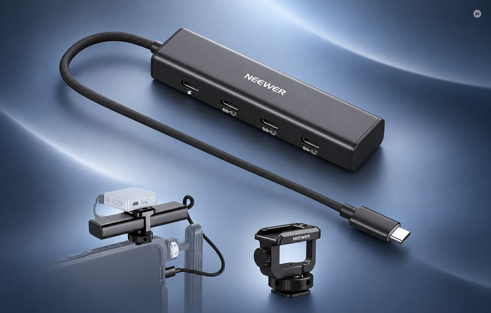 USB Šakotuvas - NEEWER PS020E 4 Prievadų USB-C, Juodas aprašymas - Prekės nuotrauka