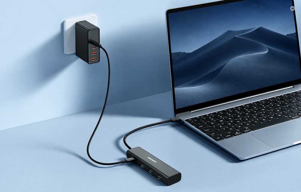 USB Šakotuvas - NEEWER PS020E 4 Prievadų USB-C, Juodas aprašymas - Prekės nuotrauka