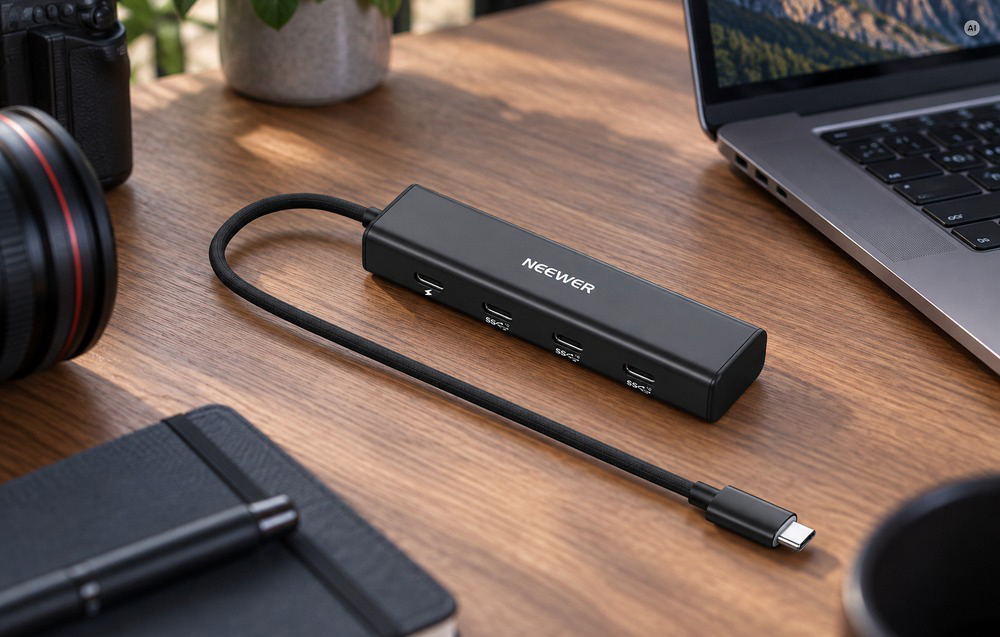 USB Šakotuvas - NEEWER PS020E 4 Prievadų USB-C, Juodas aprašymas - Prekės nuotrauka