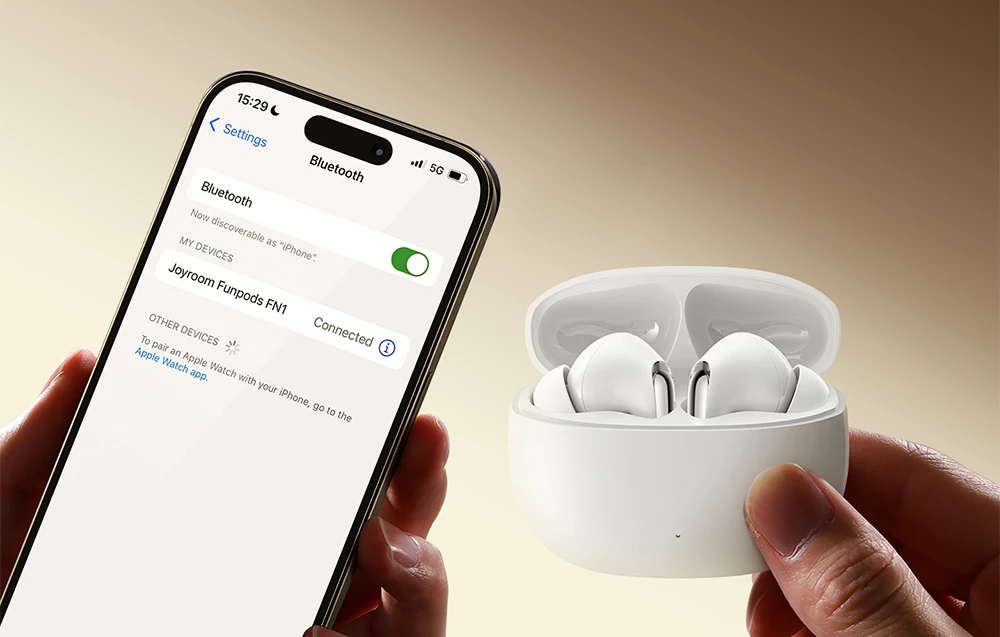 Joyroom Funpods JR-FN1 belaidės į ausis įkišamos TWS Bluetooth 5.4 ANC ENC ausinės – baltos spalvos aprašymas - Prekės nuotrauka Joyroom Funpods JR-FN1 belaidės į ausis įkišamos TWS Bluetooth 5.4 ANC ENC ausinės – baltos spalvos aprašymas - Prekės nuotrauka