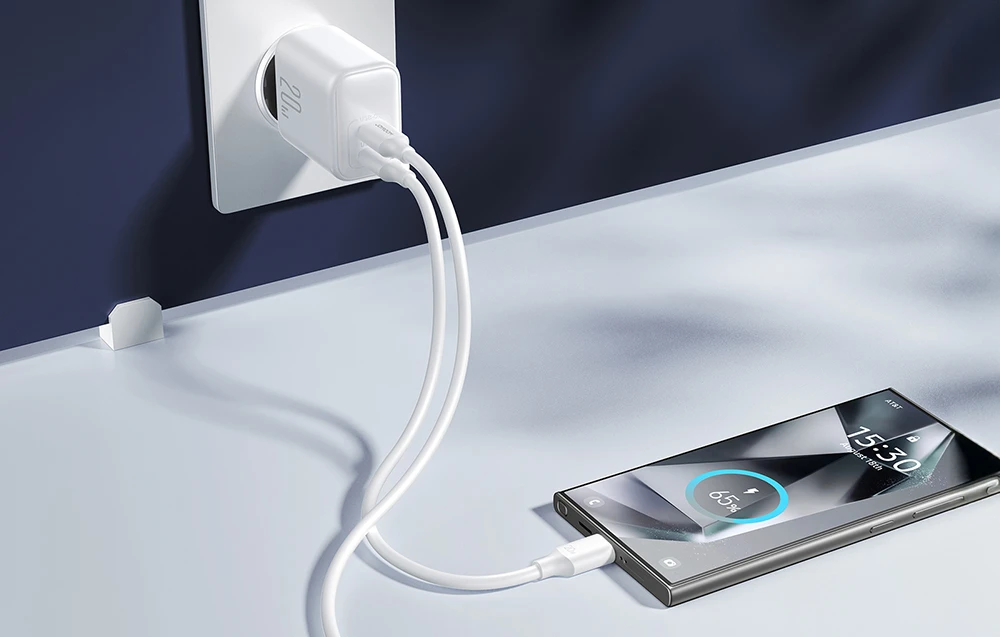 Joyroom JR-TCF12 tinklo įkroviklis 2x USB-C 20W PD / QC 3.0 - baltas aprašymas - Prekės nuotrauka Joyroom JR-TCF12 tinklo įkroviklis 2x USB-C 20W PD / QC 3.0 - baltas aprašymas - Prekės nuotrauka