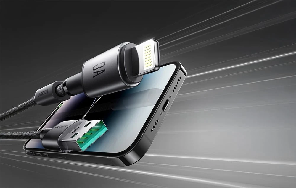 USB kabelis Joyroom SA-50 USB-A to Lightning 3A 1.2m tamsiai pilkas aprašymas - Prekės nuotrauka