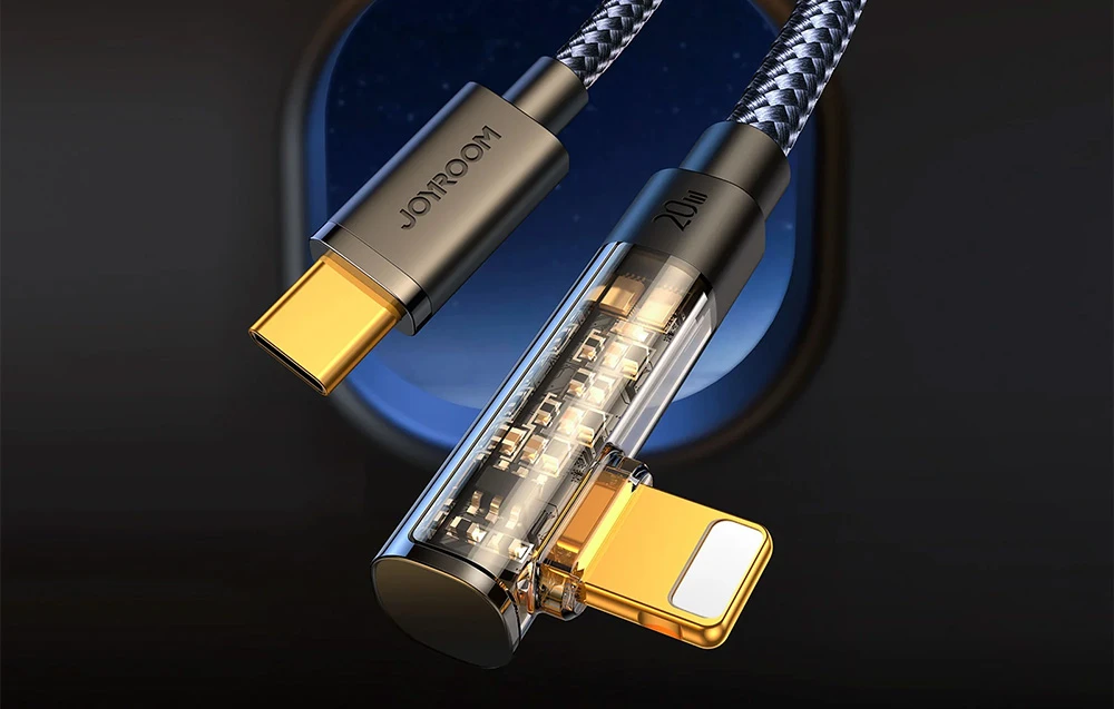 USB-C žaibo kampo kabelis 20 W 1.2 m Joyroom S-CL020A6 (mėlyna) aprašymas - Prekės nuotrauka