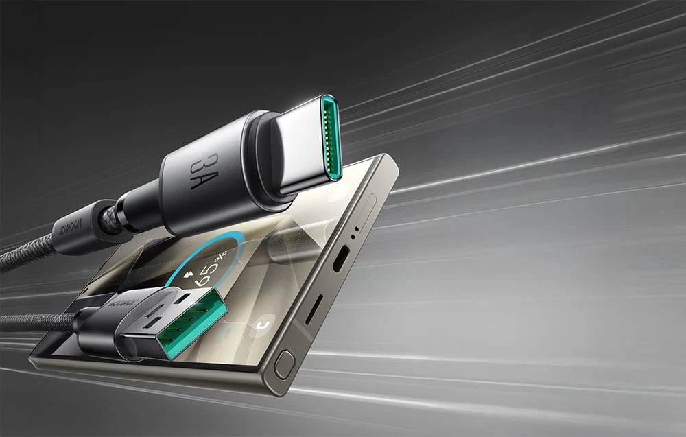 USB kabelis Joyroom SA-50 USB-A to USB-C 3A 1.2m tamsiai pilkas aprašymas - Prekės nuotrauka
