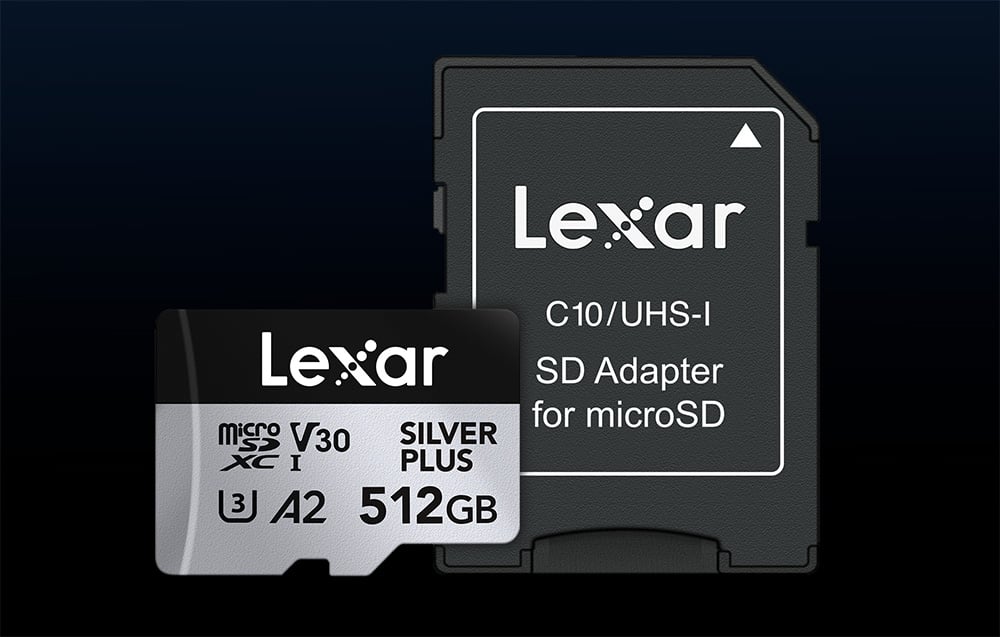 Atminties kortelė Lexar Micro SDXC Professional Sidabrinis Plus UHS-I/U3/A2/4K R205/W150 (V30) 512GB aprašymas - Prekės nuotrauka