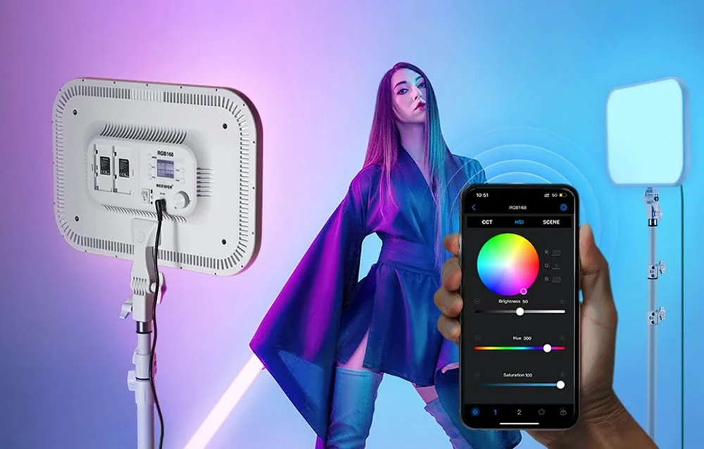 Sieninis šviestuvas Neewer Naujesnis RGB168 RGB LED studijinis komplektas, dvi 60W 2500-8500K lempos + stovai aprašymas - Prekės nuotrauka Sieninis šviestuvas Neewer Naujesnis RGB168 RGB LED studijinis komplektas, dvi 60W 2500-8500K lempos + stovai aprašymas - Prekės nuotrauka
